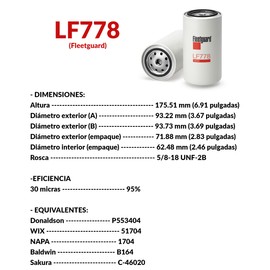 Fleetguard LF778, Diesel Oil / Lube Filter, for Carrier-Transicold Refrigeration Units