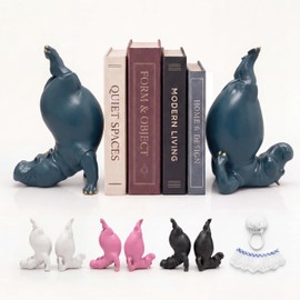Hippo Bookends for Heavy Books, Decorative Bookends (Ocean Teal)