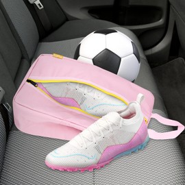 SelfTek Smell Proof Travel Shoe Bags for Women - Cleat Bags for Sports, Water-Resistant Travel Shoe Organizer with Active Carbon Fabric, Lightweight Gol-f soccer cleats Shoe Bag- Pink
