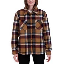 HFX Women's Fully Lined Soft and Cozy Plush Fleece Shacket, Tan Burgundy