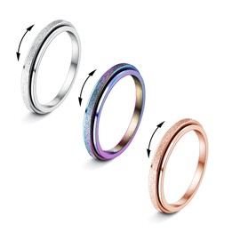 Diamday 3Pcs Fidget Rings for Women Men -2mm Titanium Steel Spinner Ring for Anxiety Stress Relief Glitter Sandblast Spinning Figit Anxiety Jewelry for Women Gifts Bands Size 9