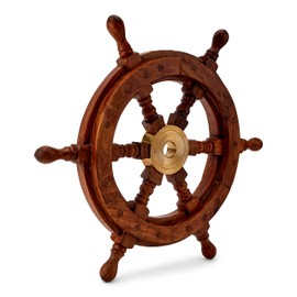 NKlaus 30 cm Maritime Steering Wheel Wood with Brass Hub Standard Quality Ship Wheel Decoration 11740