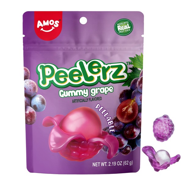 Amos Peelable Gummy Grape, Peelerz Gummy Grape Peeling Candy,Resealable 2.19oz