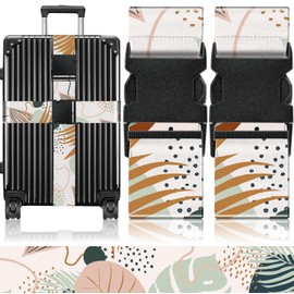 Slohif Luggage Straps for Suitcases Travel Belt Accessories Luggage Connector Identifiers Over Handle with Buckle Unique Boho Nylon Adjustable Strap for Sleeping Bag Car Seat Color Leaf (2 Pack)