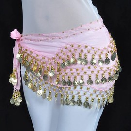 Morices Belly Dance Hip Scarf, Belly Dancing Skirt Hip Scarves with Dangling Gold Coins for Performance Costume Belly Dance Yoga Class