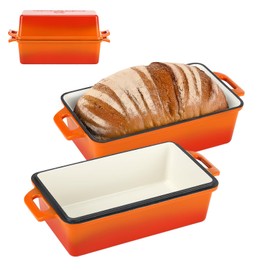Northriver Casting Enameled Cast Iron Loaf Pan with Lid, Best Bread Oven, Bread Loaf Pans for Baking Homemade Sourdough Bread 9x5, 2 Piece set, Flame