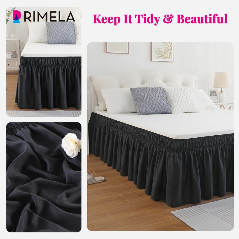 RIMELA Black Bed Skirt King Size 15 Inch Drop, Elastic