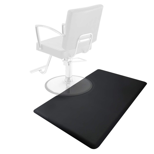 Saloniture 3 ft. x 5 ft. Salon & Barber Shop Chair Anti-Fatigue Floor Mat - Black Rectangle - 7/8 in. Thick