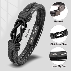 VU100 Gifts for Son Bracelet Gifts from Mum Dad To My Son Bracelet Forever Linked Together Braided Leather Bracelet for Men Inspirational Quotes Gifts Christmas Gifts Birthday Gifts for Boy (Black)