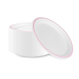 Restaurantware Compostable Paper Plates 100 Pack of 10.15 Inch Disposable Sugarcane Bagasse Plates No PFAS Added Microwavable Freezable Hot and Cold Food Ready White Round Rimmed Party Dinnerware