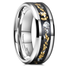 King Will Tungsten Carbide Wedding Band for Men - 8mm Black High Polished Wedding Band with Blue Green Sand Inlay for Everyday Wear Comfort Fit Men Size N to Z, 67.2 (21.4), Non-precious metal, No