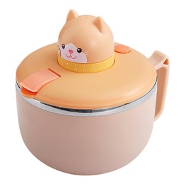 LUPATDY Ramen Bowl with Lid, Instant Noodle Bowl 1200 ml, Portable Stainless Steel Pasta Bowl with Timer and Ventilation Hole, Bowl for Pasta, Bento Lunch (Cat)
