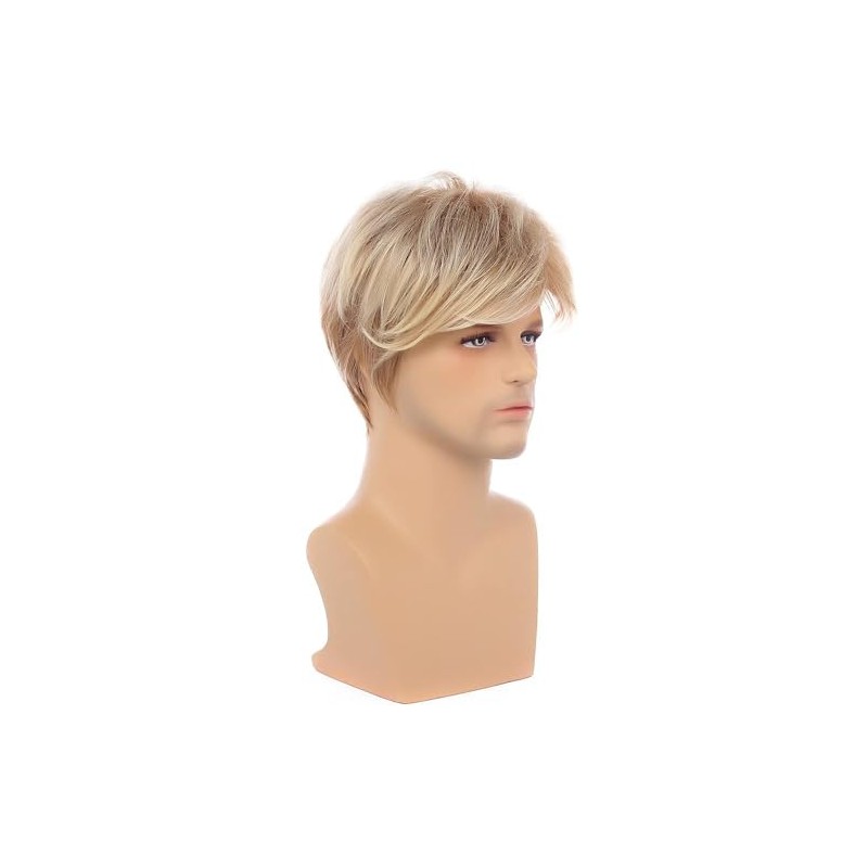 Peluca Corta Rubia en Capas, Tamaño Ajustable, con Gorro para