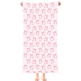 Peryiter Pink Bow Beach Towel Coquette Beach Towel Gift 60 x 30 Inch Coquette Birthday Pink Bow Party Decorations for Birthday Baby Shower Bridal Shower Bachelorette Party Decor