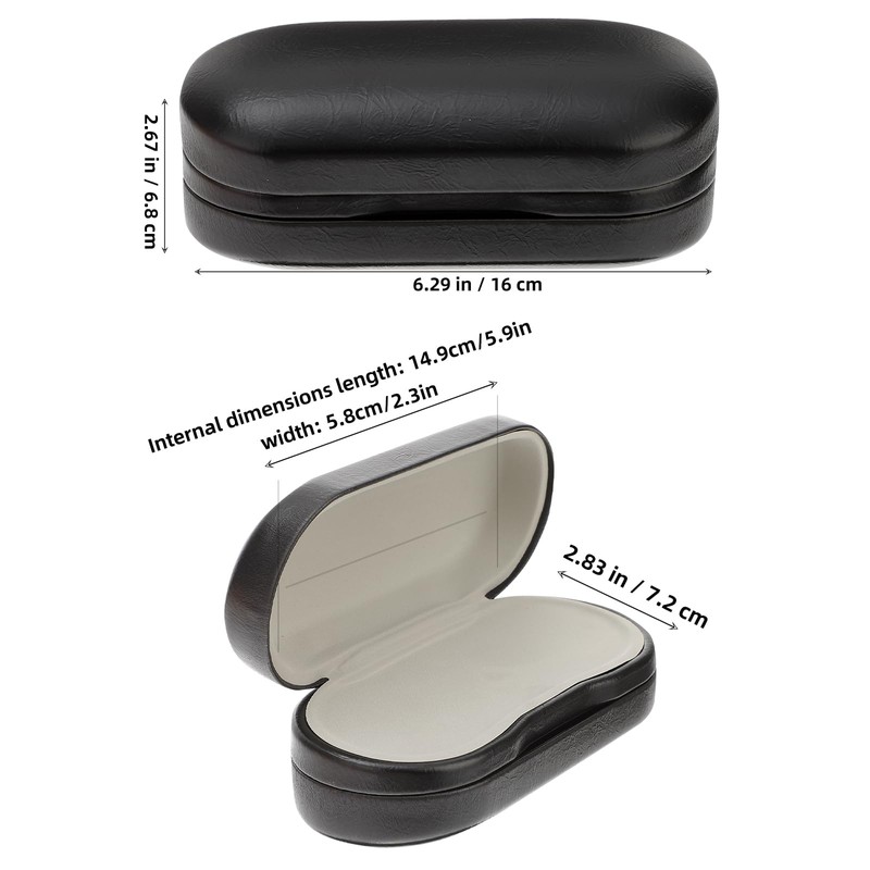 Eyeglass Case, Double Glasses Case Black Leather Eyeglass Box Contact