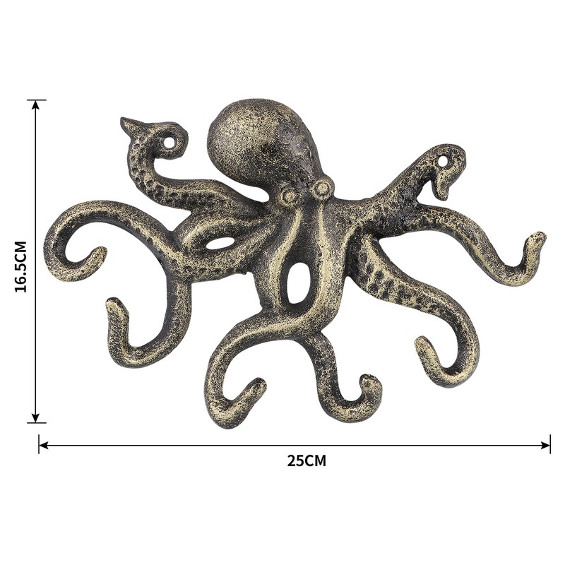 BIMUYI Cast Iron Octopus Hook, Decorative Key Holder, Antique Coat