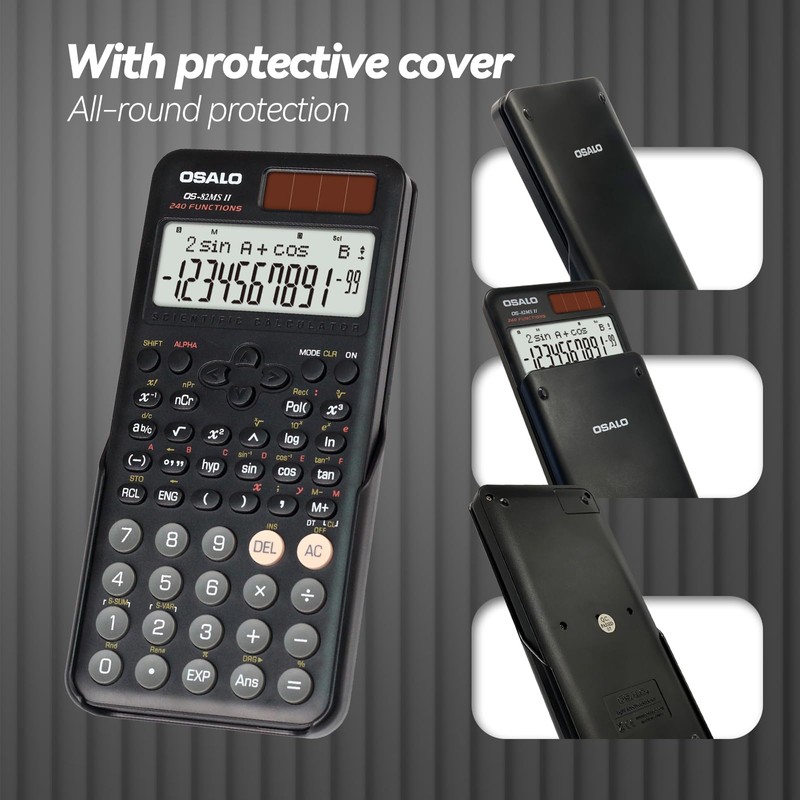 OSALO Scientific Calculator 240 Functions 2-line Display with Slide-on Cover