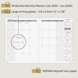 POPRUN Calendar 2024 2025 Monthly Planner 22 x 16.5 cm in English - 18 Month Monthly Calendar Softcover (Jan 2024 - Jun 2025) - 1 Month 4 Pages, 112 Pages, 100 GSM Paper, PU Leather - Brown