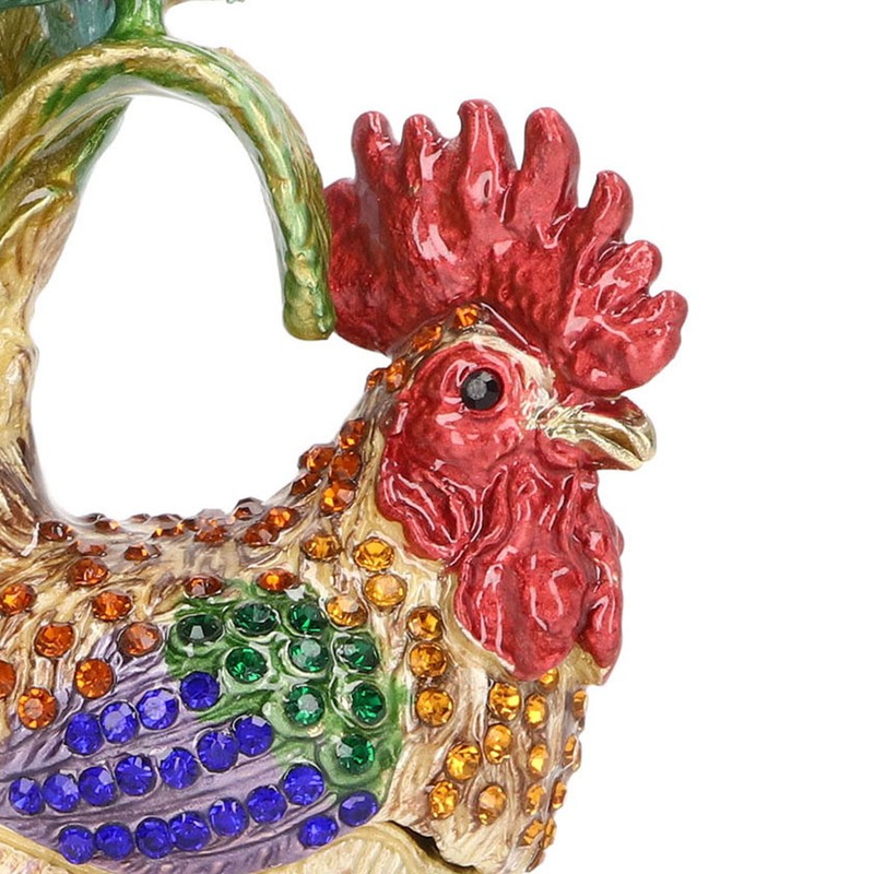Rooster Trinket Box Embedded Rhinestone Alloy Bright Colors Wide Application