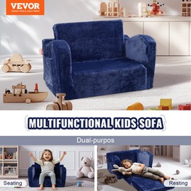 Kids Couch, 2-in-1 Toddler Chairs Comfy, Toddler Couch Sofa Bed Fold Out, Blue - Dark Blue