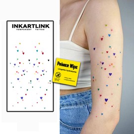 INKARTLINK 2 sheets of colorful tattoo stickers, temporary, party tattoos, last 1-5 days, bright colors, easy to apply, easy to remove, colorful tattoo stickers for women (Colored Heart Shape)