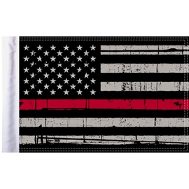 Pro Pad 10"x15" Grunge USA Firefighter Thin RED Line Motorcycle Flag with Sleeve