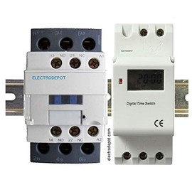 Electrodepot Timer Clock 7 Days, 24 Hrs Control 110VAC, 40Amp 4 Pole Time Switch N/O DIN Rail