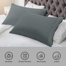 PiccoCasa Pillowcase Embroidery Pillowcase Set of 2 Pillow Covers with Zipper Hotel Quality Nordic Solid Color Soft Pillow Cover Taupe 50*90cm