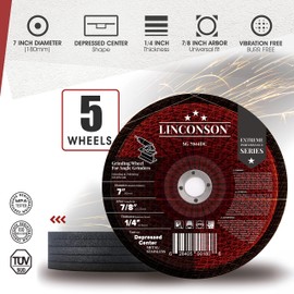 LINCONSON 5 Pack 7 Inch Grinding Wheel for Metal & Stainless Steel Used On Angle Grinder 7”x1/4”x7/8" Depressed Center (SG 7044DC)
