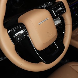 Cnaurda ABS Car Steering Wheel Frame Cover Trim, Steering Wheel Button Panel Cover, Interior Steering Frame Protective Compatible with Santa FE 2024-2025 (Black)