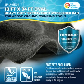 U.S. Pool Supply Armour Shield 18-Foot x 34-Foot Oval Heavy Duty Pool Liner Pad for Above Ground Swimming Pools - Protects Pool Liner, Prevents Punctures, Weed Barrier, Eco-Friendly Extends Liner Life