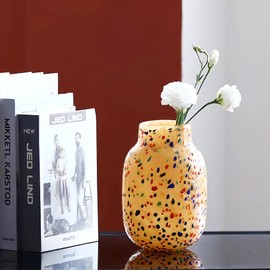 Flower Vase,8" Luxury Art Vase for for Home Decor,3lb Hand Blown Glass Vases,Noble Colorful Polka dot Glass Flower Vases for Home Entrance Wedding Center
