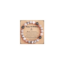 Maynor 70th Birthday Gifts for Women, Natural Stone Healing Anxiety Crystal Bracelet, Pink Zebra Bracelet Birthday Gift for Women Friend Mom Daughter Grandma Sister Wife
