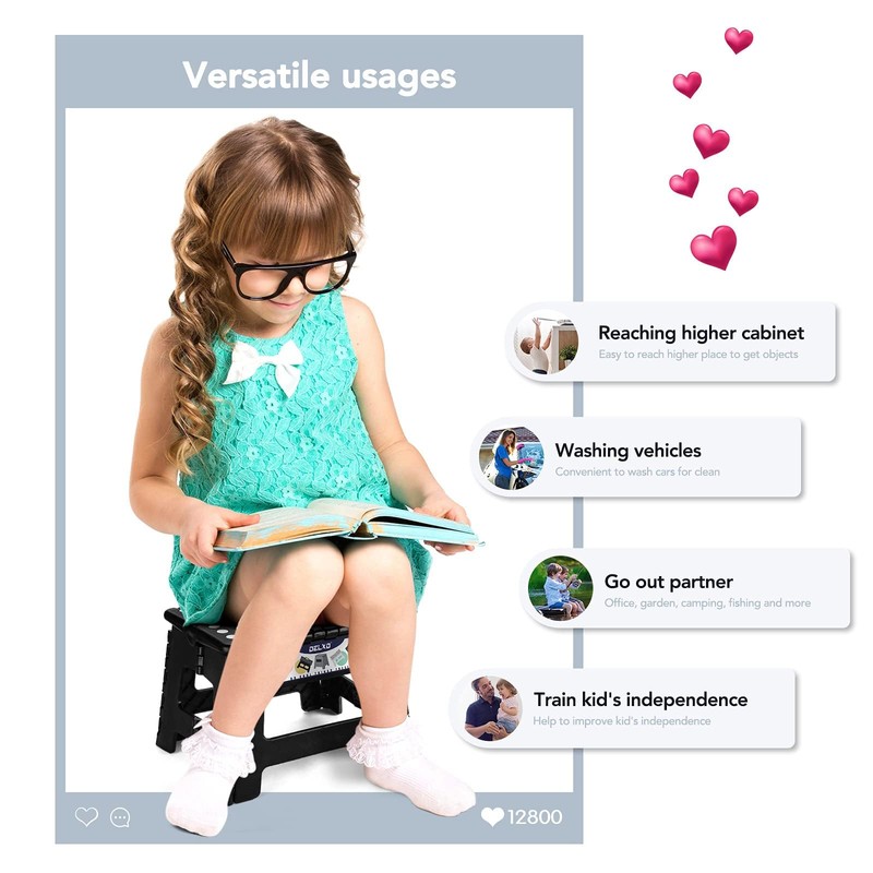 Delxo 9 Inch Folding Step Stool, Black Step Stools for