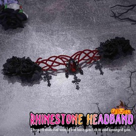 Reaky Halloween Headbands, Black Flower Headbands, Gothic Headdress, Rhinestone Headband, Halloween Hair Accessories for Women