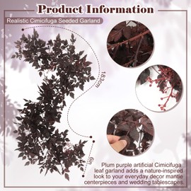 Zeyune Plum Cimicifuga Seeded Garland Artificial Fall Garland Cimicifuga Ramosa Leaf Garland Plum Plant Fall Garland for Fireplace Mantle Garden Autumn Home Wedding Decoration(2 Pcs,6 ft)