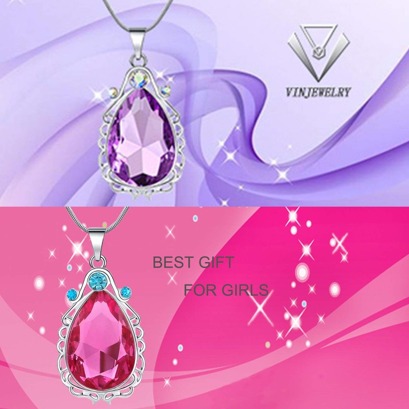 2 Pcs Sofia The First Amulet and Elena Princess Necklace