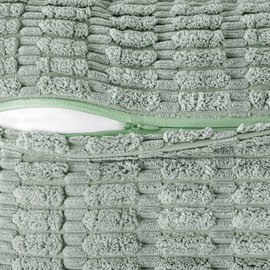 MIULEE Greyish Green Corduroy Decorative Throw Pillow Covers Pack of 2 Soft Striped Pillows Pillowcases with Broad Edge Winter Modern Boho Home Decor for Couch Sofa Bed 18x18 Inch