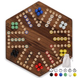 15 inches Wooden Fast Track Board Game Original Wahoo Board Game for 6 and 4 Players with Marbles and Dices Burnt Color Board Marble Game(Small)