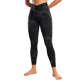 CRZ YOGA Womens Butterluxe Cross Waist Workout Leggings 25 Inches - V Crossover High Waisted Gym Yoga Black Tie Dye Flowers Small