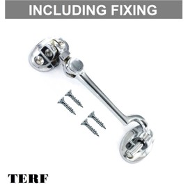 TERF® 100mm Heavy Duty Polished Chrome Cabin Door Hook and Eye Lock 100mm (4 inch) Cabinet Latch including Fixing Screw For Door Gate Window Closet Shed Latch - Pack of 1