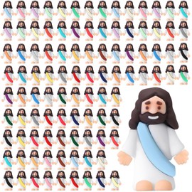 Bememo 100 Pcs Jesus Toys Original Design Mini Rubber Little Jesus Figurine to Hide and Seek Religious Party Favors Sunday School Craft Baptism Gifts for Easter Egg Stuffers (Colorful)