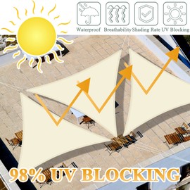 Teynewer Sun Shade Sail Triangle 3.6x3.6x3.6m Waterproof Shade Sail for Outdoor Garden Patio Party 98% UV Block Sunscreen Awning Canopy Sunsail with Free Rope, Cream