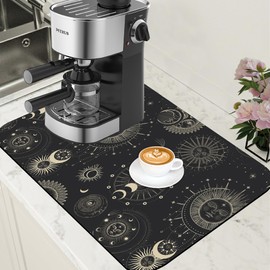 Moon Sun Zodiac Coffee Mat Astrology Dish Drying Mat for Kitchen Counter Absorbent Hide Stain Rubber Backed Coffee Bar Accessories Fit Under Espresso Machine, 15.7 x 23.6 Inch