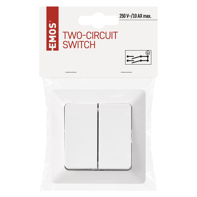 EMOS White Gloss Series Switch Double Light Switch 250V~/10AX Plastic