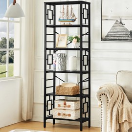 HOMISSUE Tall Bookshelf, Industrial Bookshelf with Metal Frame and Open Shelves, 6 Tier Metal Bookshelves and Bookcases, Rustic Bookcase, Tall Book Shelf for Office, Living Room and Bedroom, Black
