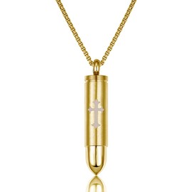 HUANIAN Stainless Steel The Bullet Urn Pendant Celtic Cross Bullet Cremation Jewelry Keepsake Memorial Ash Necklace