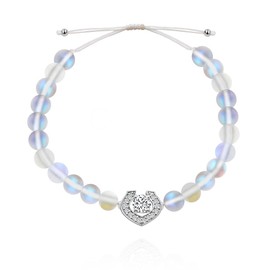 Uloveido 6mm Matte Shinning Beaded Bracelet Adjust Micro Cubic Zirconia Pave Heart Bracelet Birthday Christmas Wedding Mothers Day Gift Y3712(AB)