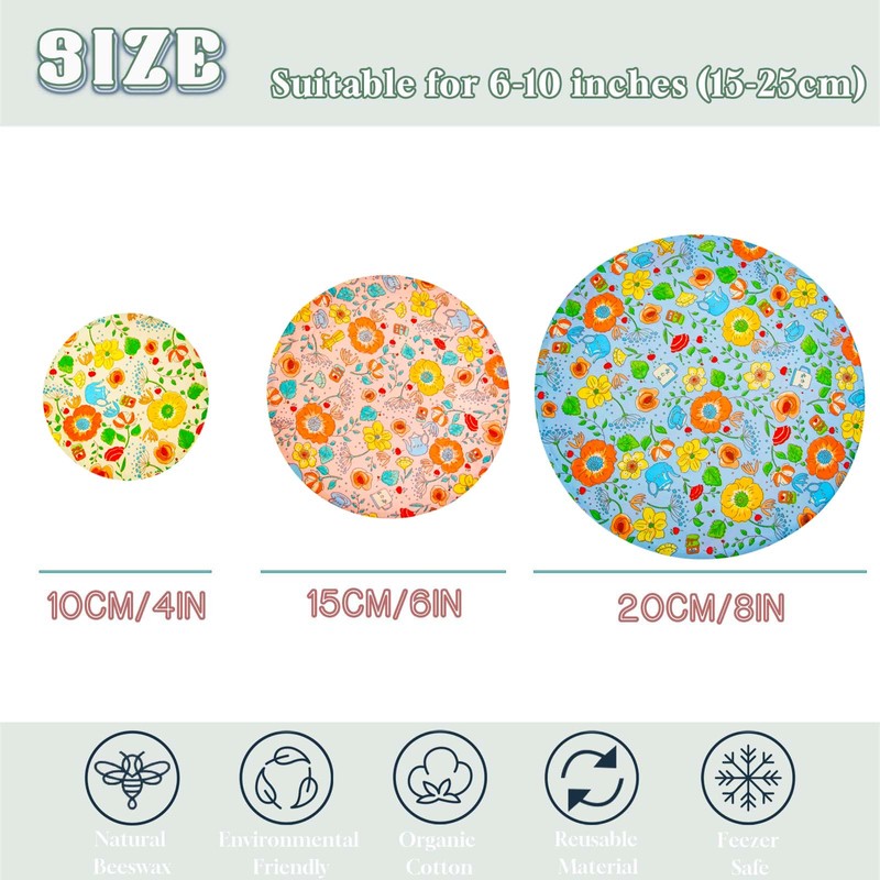 3 Pieces Beeswax Bowl Covers Reusable Beeswax Food Wrap Stretch