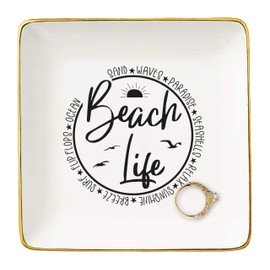 NZY Beach Life Gifts for Women Her-Ocean Sunset Beach Vacation Gift for Seaside Lover-Seasaid Travel Lovers Present-Ceramic Jewelry Tray Trinket Holder Ring Dish